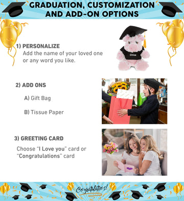 DolliBu Sitting Pig Graduation Plush Toy - Soft Graduation Stuffed Animal Dress Up with Gown & Cap with Tassel Outfit - Gift with Personalization - 9"