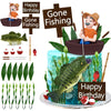 21 PCS Gone Fishing Cake Toppers Fisherman Fish Cake Decoration for Gone Fishing Themed Party Supplies Decor