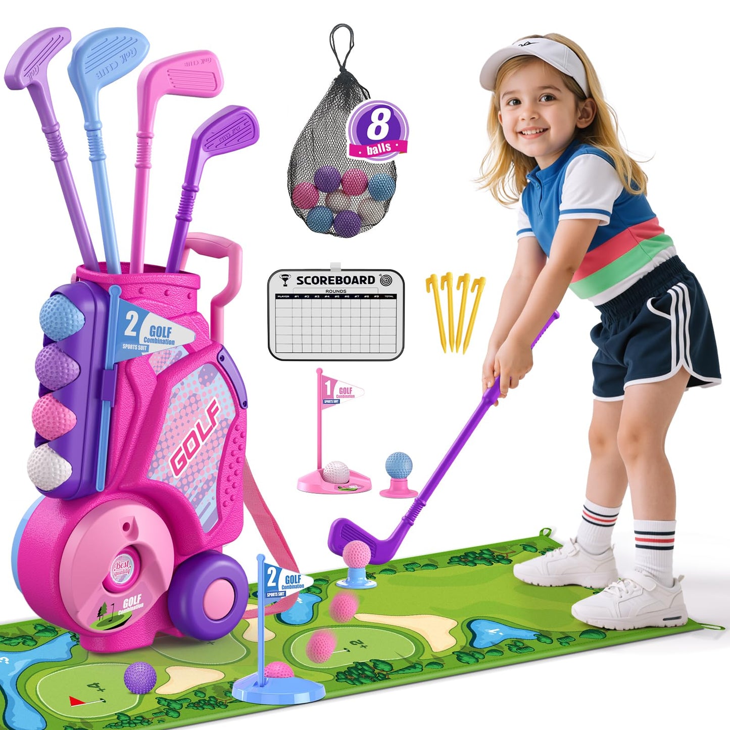 HYES Kid Golf Set, Kids Golf Club Age 3-5, Pink