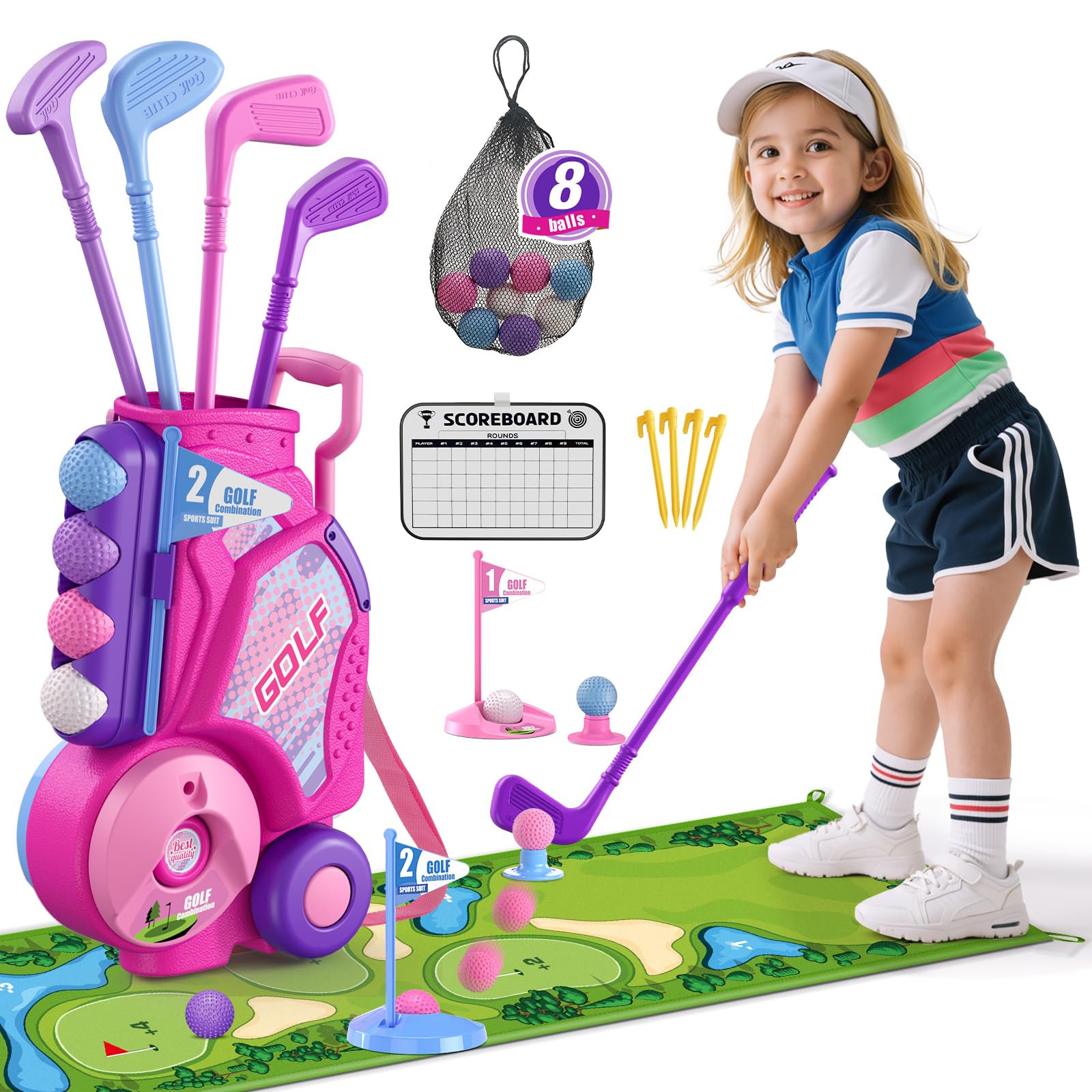 HYES Kid Golf Set, Kids Golf Club Age 3-5, Pink