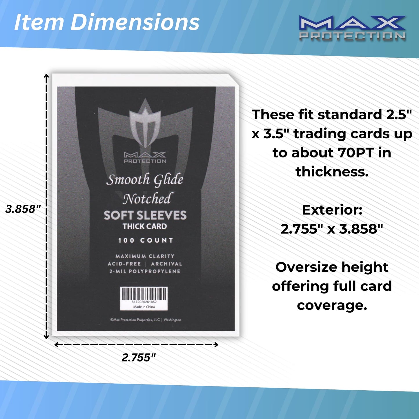 Max Protection Notched Penny Sleeves - 100ct Packs - Easy Glide Notched Card Holders- Premium, Acid-Free & Archival Safe Protection for