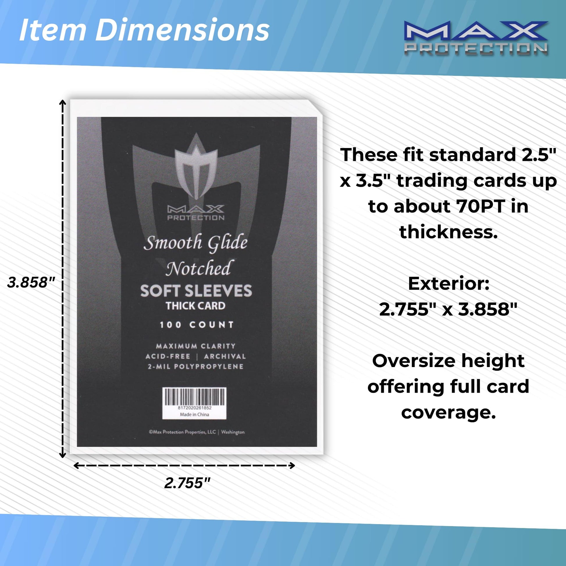 Max Protection Notched Penny Sleeves - 100ct Packs - Easy Glide Notched Card Holders- Premium, Acid-Free & Archival Safe Protection for
