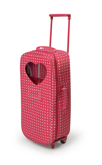 Badger Basket Toy Doll Travel Trolley and Carrier for 18 Inch Dolls - Rolling Suitcase with Removable Wheels, Carrying Straps, and Spacious Storage