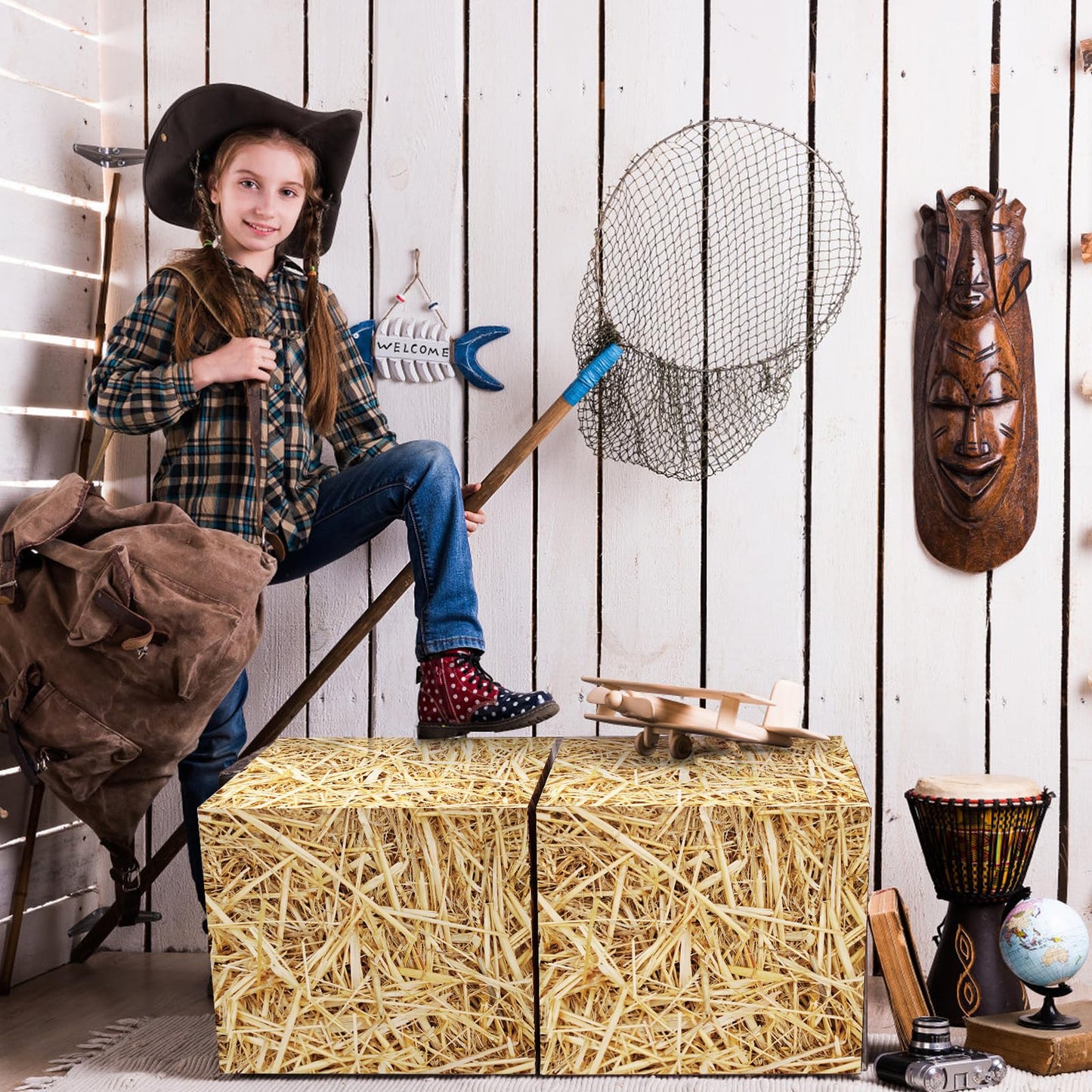6 PCS Hay Bales Paper Boxes Decor Western Cowboy Party Decor Box Farm Hay Photo Booth Props Rustic Farmhouse Cowboy Party Supplies