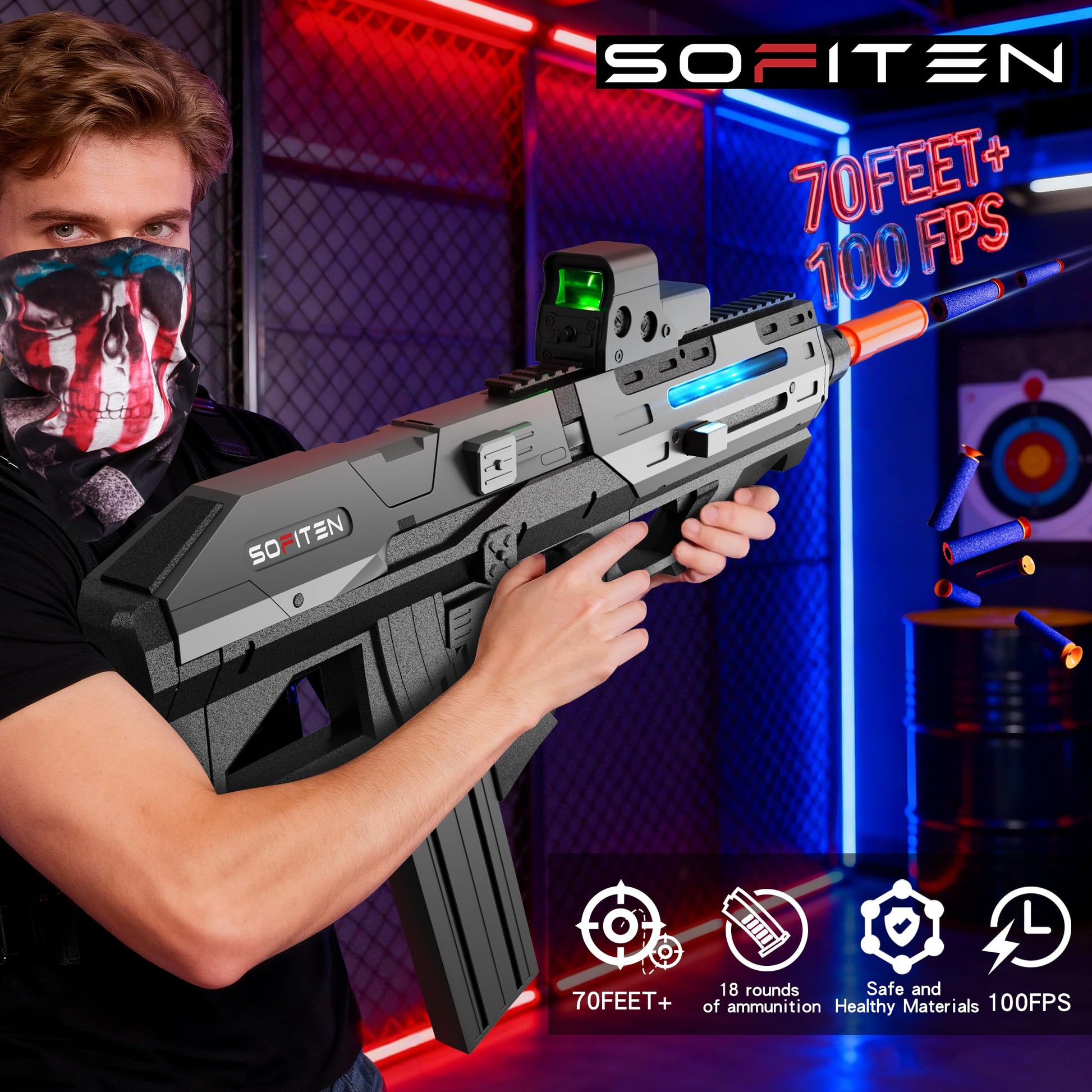 SOFITEN Electric Powerful Toy Gun Automatic Sniper Rifle with Soft Bullet, Equipped with Scope, 2 Extended Magazine(*18), Tactical Vest, Birthday