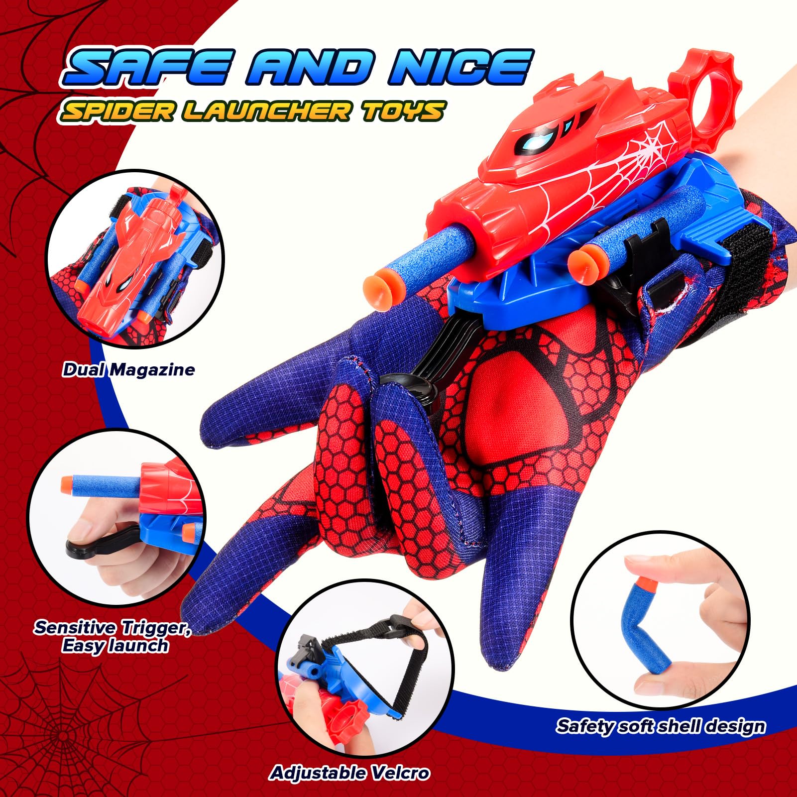 Excitobo 2 Sets Superhero Web Shooters for Kids Age 8-12, Adjustable Wrist Launcher Slinging Toy Set with 40 Darts,Ideal Birthday for Boys & Girls