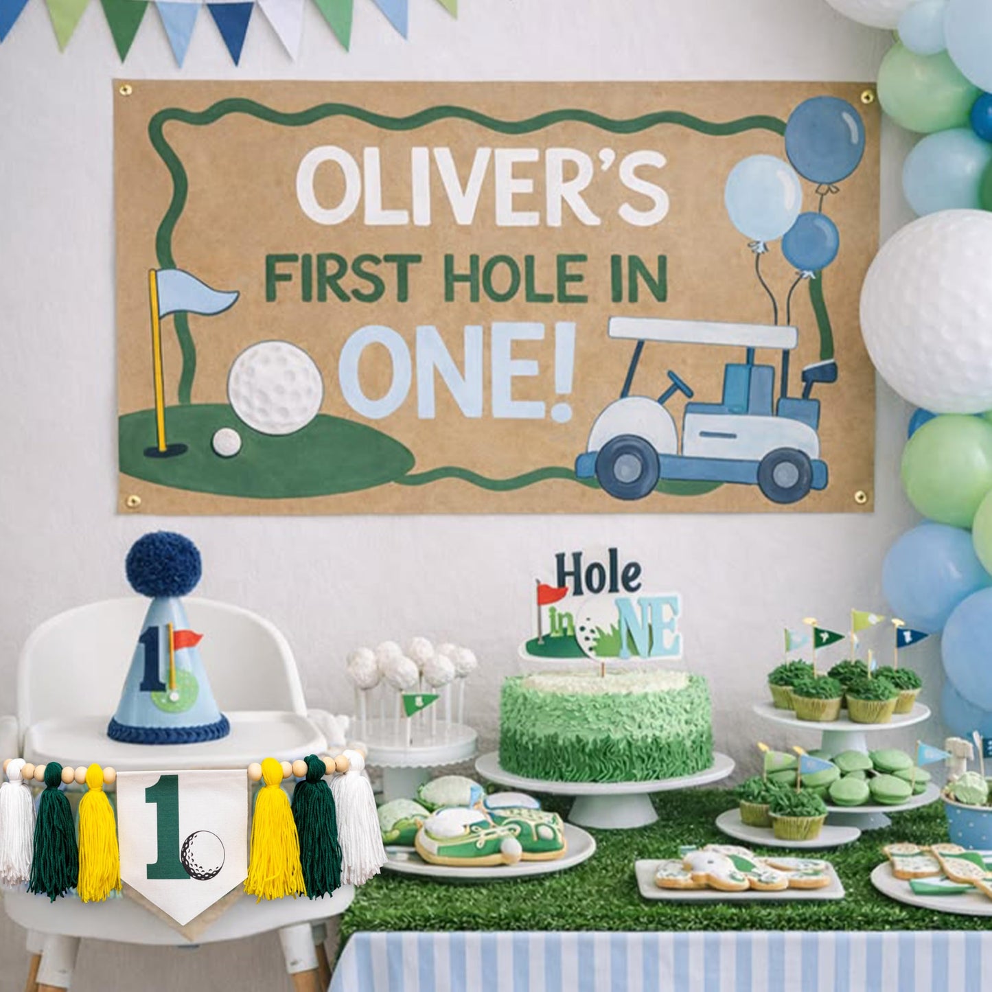 SHERKARMIU Golf-Themed 1st Birthday Fabric Banner