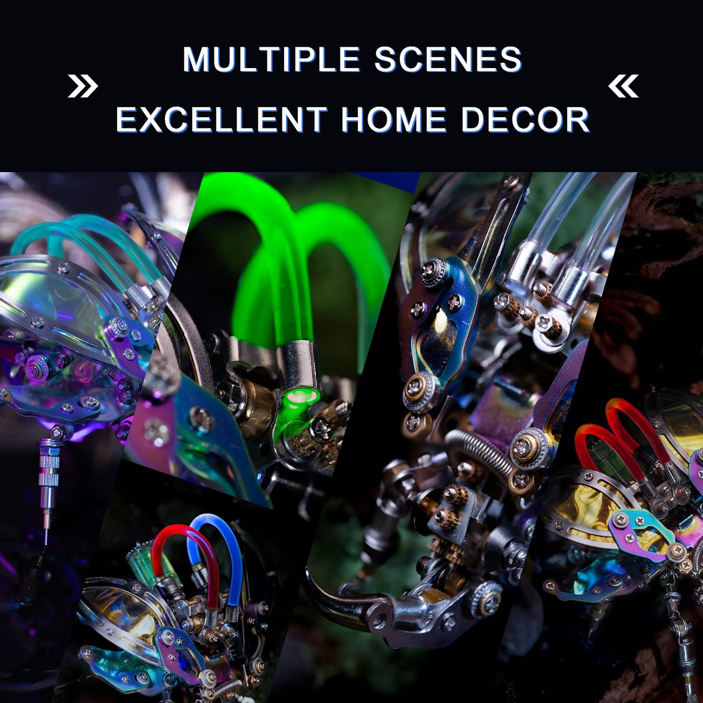 Mostarle Hercules Beetle 3D Metal Puzzle Kit for Adults, 418 PCS DIY Cyberpunk Mechanical Model with Fiber Optic Lights, Gradient Wings, Collectible