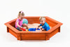Hexagon Wooden Sandbox w Seat Boards | Eco-Friendly Cover & Ground Liner | 59" x 51" x 9" | 3/4" Cedar Boards | Easy DIY Assembly | Holds 300+ lbs