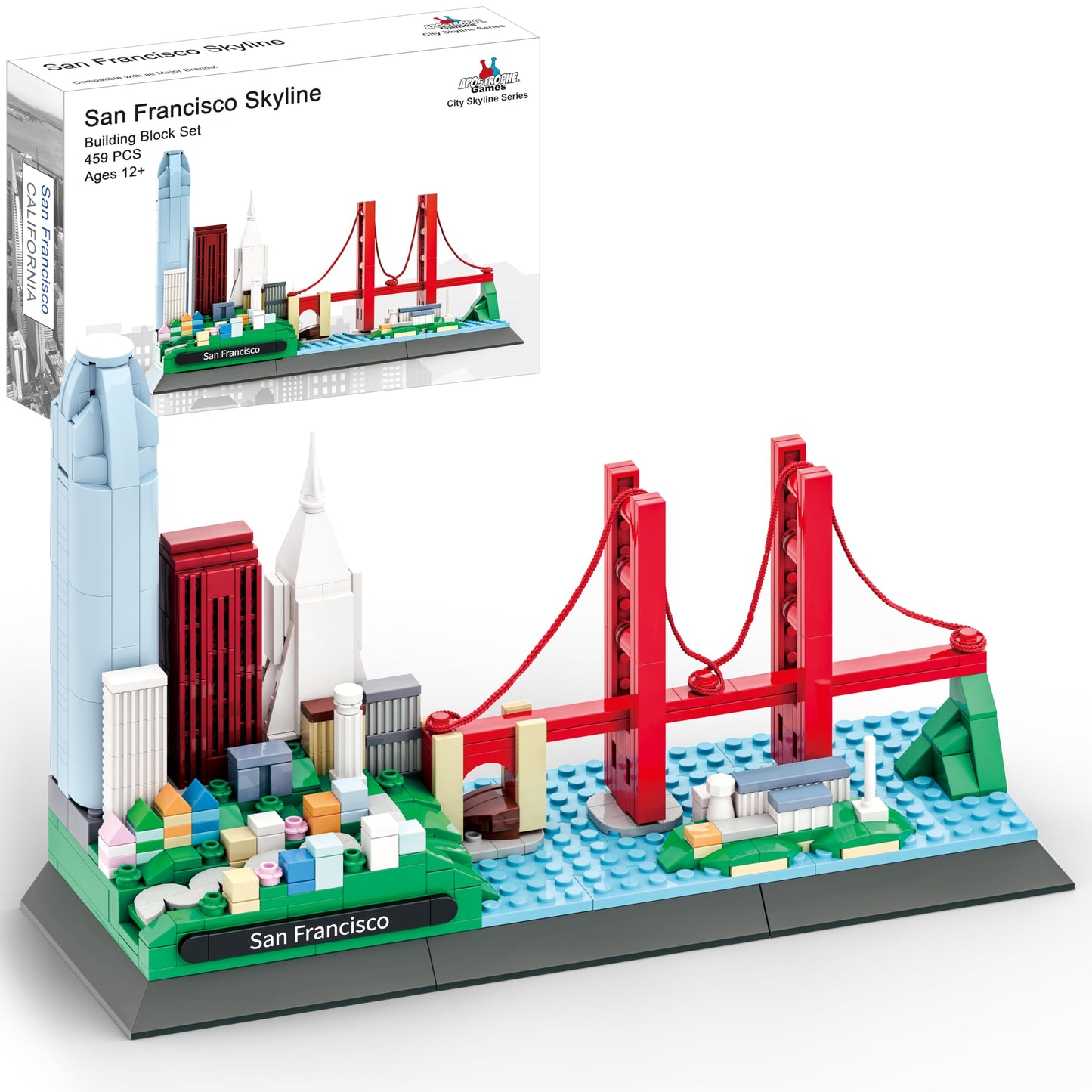 Apostrophe Games San Francisco Skyline Building Block Set (459 Pieces) Features Golden Gate Bridge and More - Architecture Landmark Model for Kids