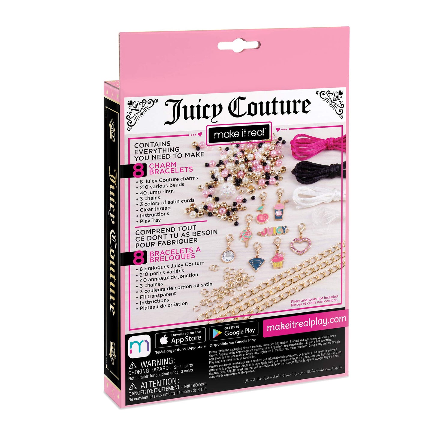Make It Real - Juicy Couture Pink and Precious Bracelets - DIY Charm Bracelet Making Kit - Friendship Bracelet Kit with Charms, Beads & Cords - Arts