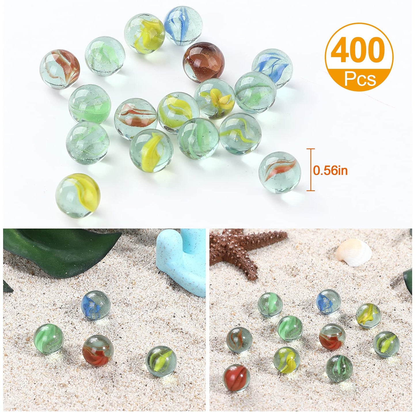 CHUKEMAOYI 400 pcs Color Mixing Glass Marbles