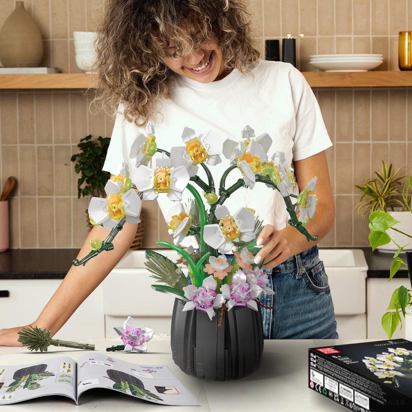 Mould King 24108 Botanicals Orchid Building Set - Realistic Artificial Plant Set for Adults, Home Office Decor with Lifelike Orchid Pot Design (1014