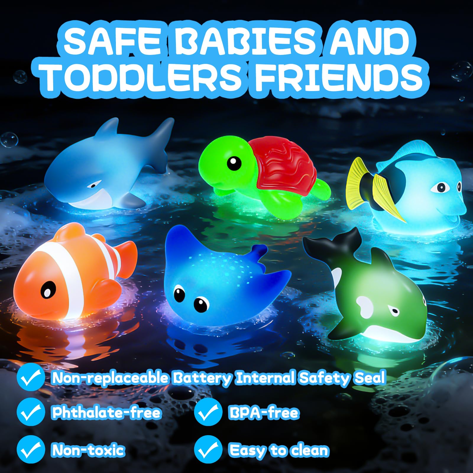 ZGLYMUS Light Up Bath Toys,No Hole Mold Free Baby Bath Toys,Ocean Animal Water-Activated Lights Flashes and Change Color,Sensory Lights Toys