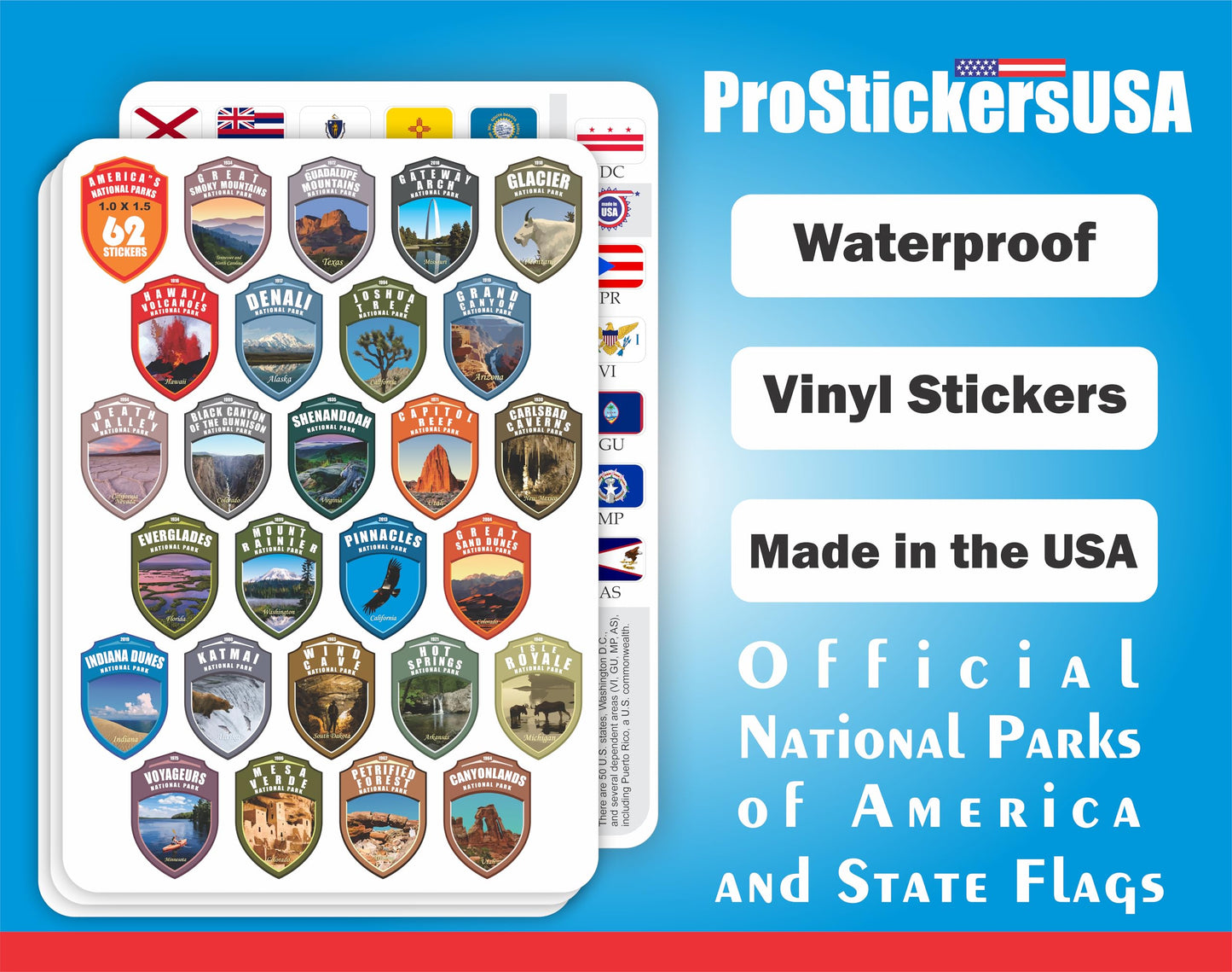 National Attractions of The USA - Adventures Go On (National Parks and State Flags)