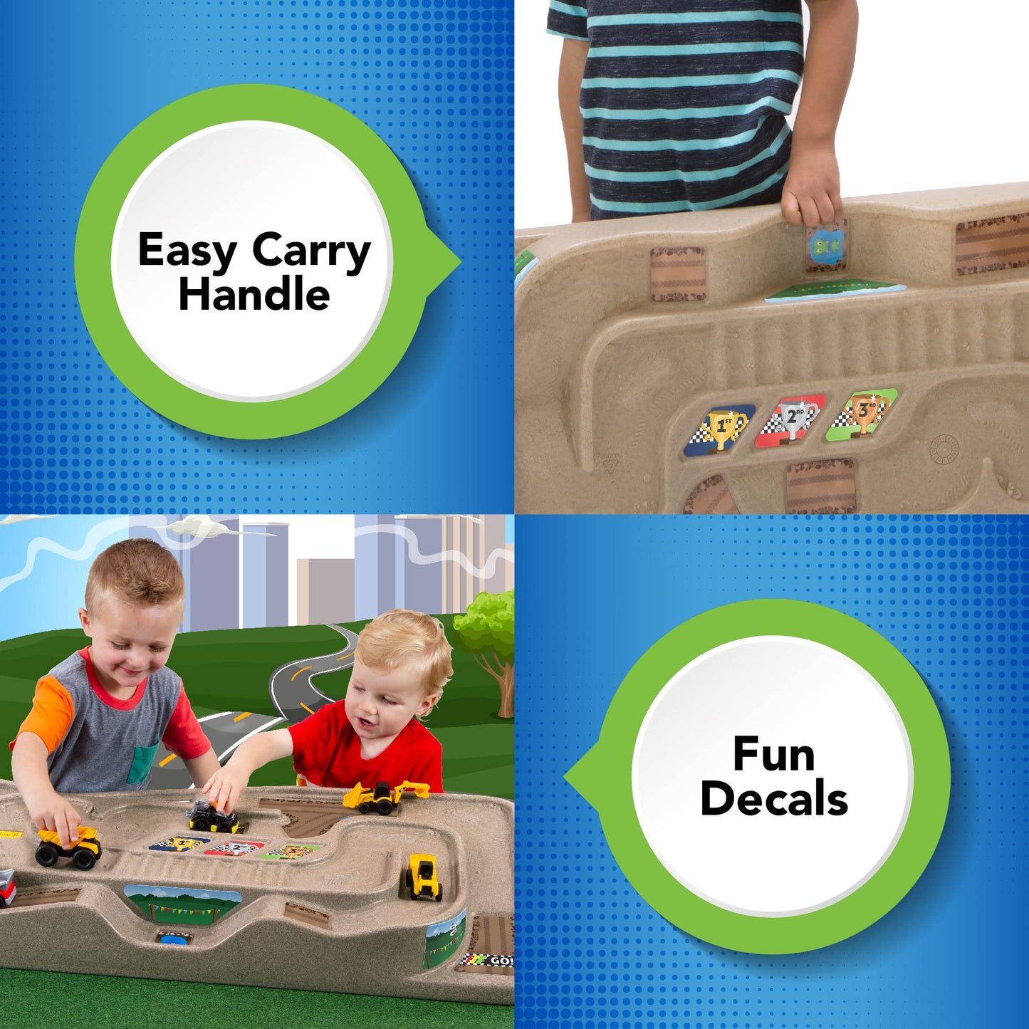 Simplay3 Portable Carry and Go Kids Race Track Toy Car Train Table, 2-Sided No Assembly for Children 3 4 5 6 7 Years Old Boys Girls, Made in USA