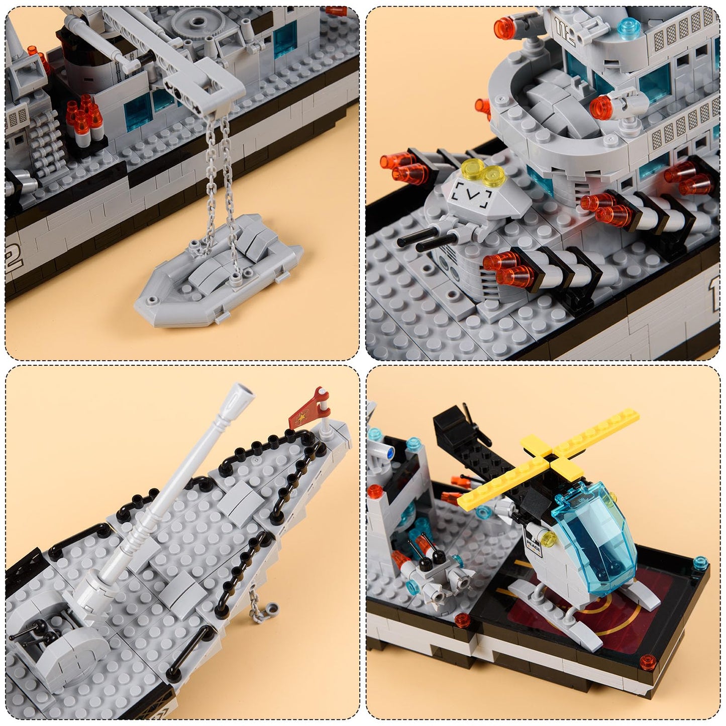 WW2 Military Battleship Boat Building Block Set,Large Sized Cruiser Toy,1442 PCS Battle Ship Toy Compatible with Lego Sets for Boys 8-14,Warship