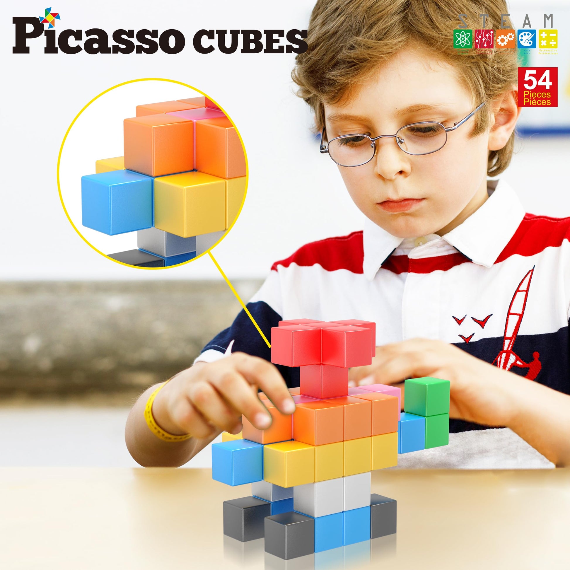 PicassoTiles Magnet Cube Building Blocks 1.2" 3CM Magnetic Cubes Toy Construction Building Educational Sensory Toys with Idea Booklet for School