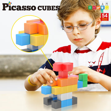 PicassoTiles Magnet Cube Building Blocks 1.2" 3CM Magnetic Cubes Toy Construction Building Educational Sensory Toys with Idea Booklet for School
