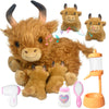 lonfypeng Nurturing Cow Stuffed Animal with 2 Plush Babies,Baby Stuffed for Girls and Boys Plushy Mommy Cattle with Baby Cattle for Birthday Party