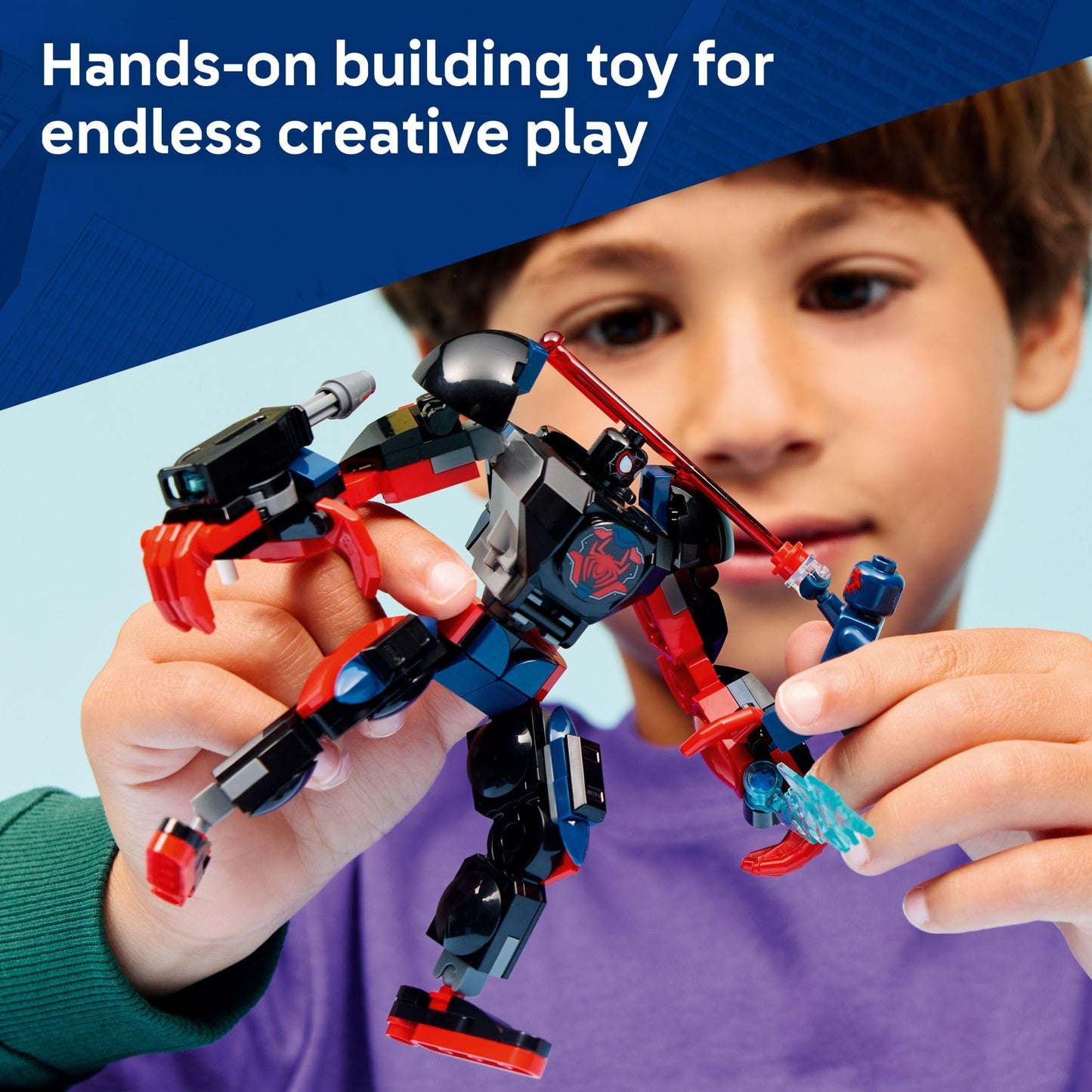 LEGO Marvel Miles Morales Mech vs. Spider-Man 2099 Building Toy for Boys & Girls - Poseable Super Hero Mech & 2 Marvel Minifigures for Kids & Fans