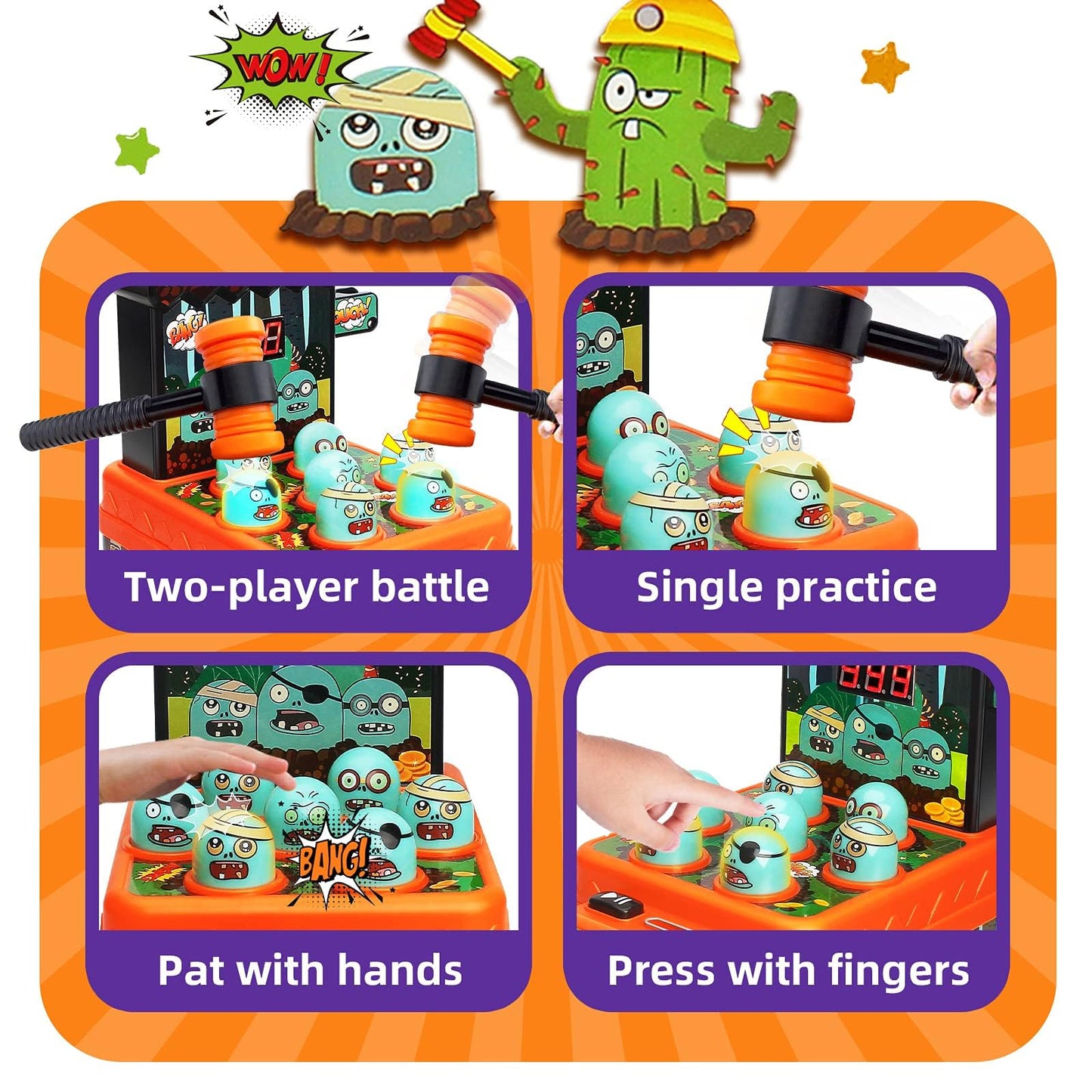 Zombies Whack Game Toys for Kids, Arcade Game for 3 Year Old, Mini Electronic Interactive Hammering & Pounding Toys, Gift Idea for Toddler Kids Boys