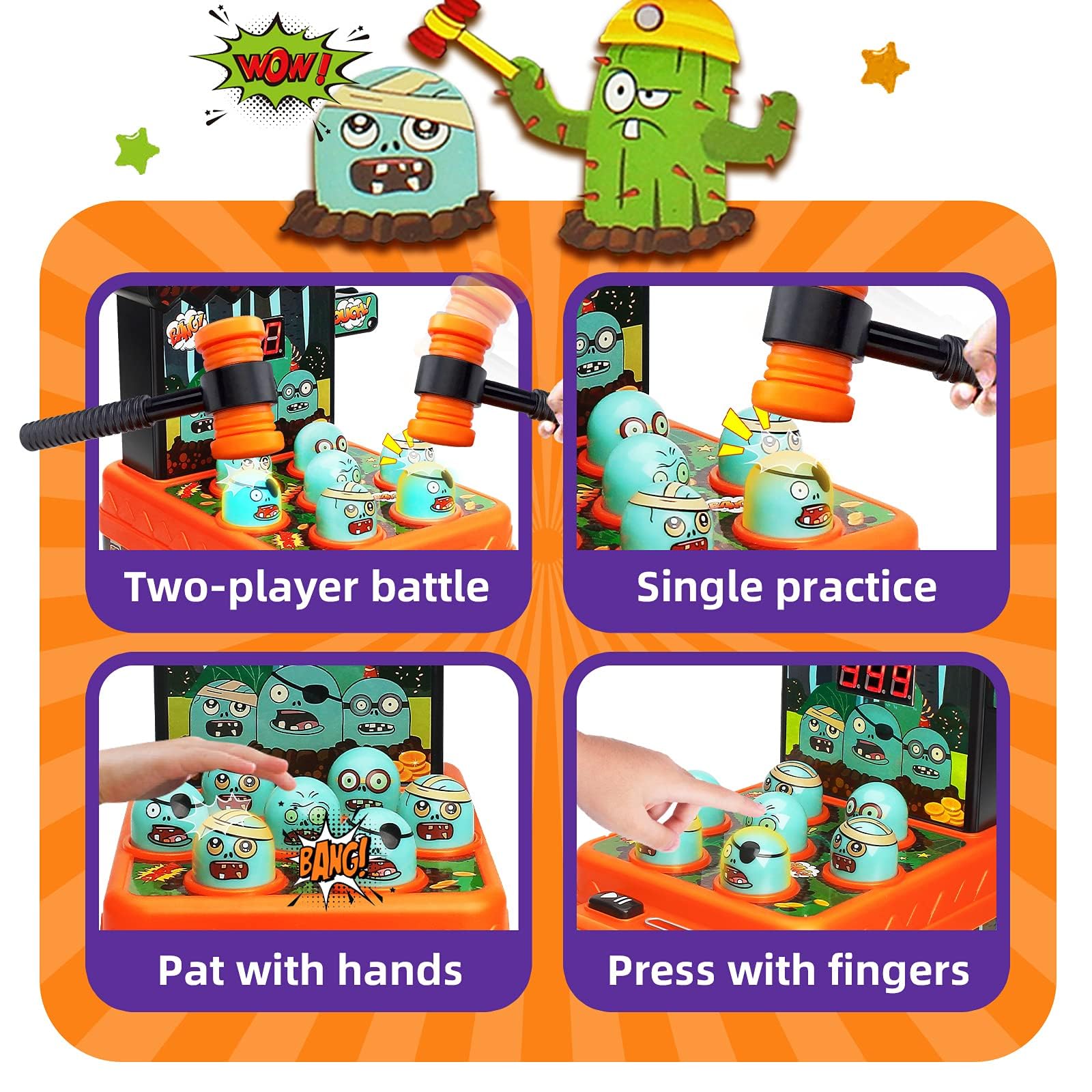 Zombies Whack Game Toys for Kids, Arcade Game for 3 Year Old, Mini Electronic Interactive Hammering & Pounding Toys, Gift Idea for Toddler Kids Boys