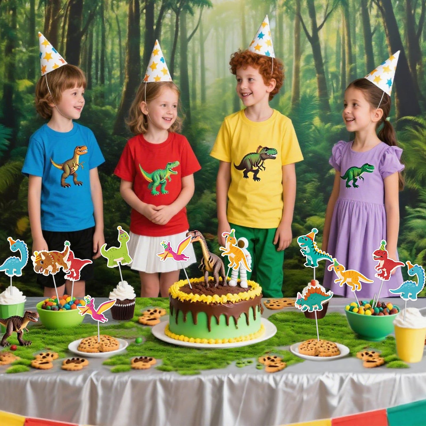 40Pcs Dinosaur Cupcake Toppers, Cute Tyrannosaurus Rex Triceratops Cupcake Picks Dinosaur Cake Topper Picks for Kids Birthday Baby Shower Dino Party