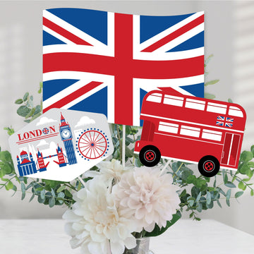Big Dot of Happiness Cheerio, London - British UK Party Centerpiece Sticks - Table Toppers - Set of 15