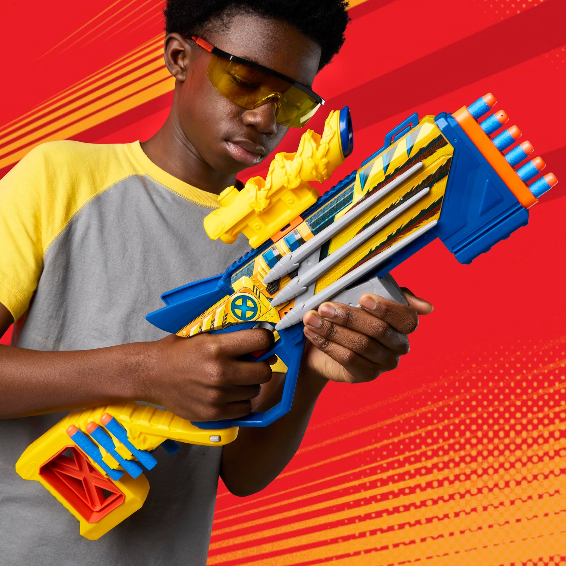 Nerf Marvel Wolverine Blaster, Scope, 6-Dart Storage Stock, Pump Action, 12 Nerf Elite Darts, Gifts for Kids Ages 8+