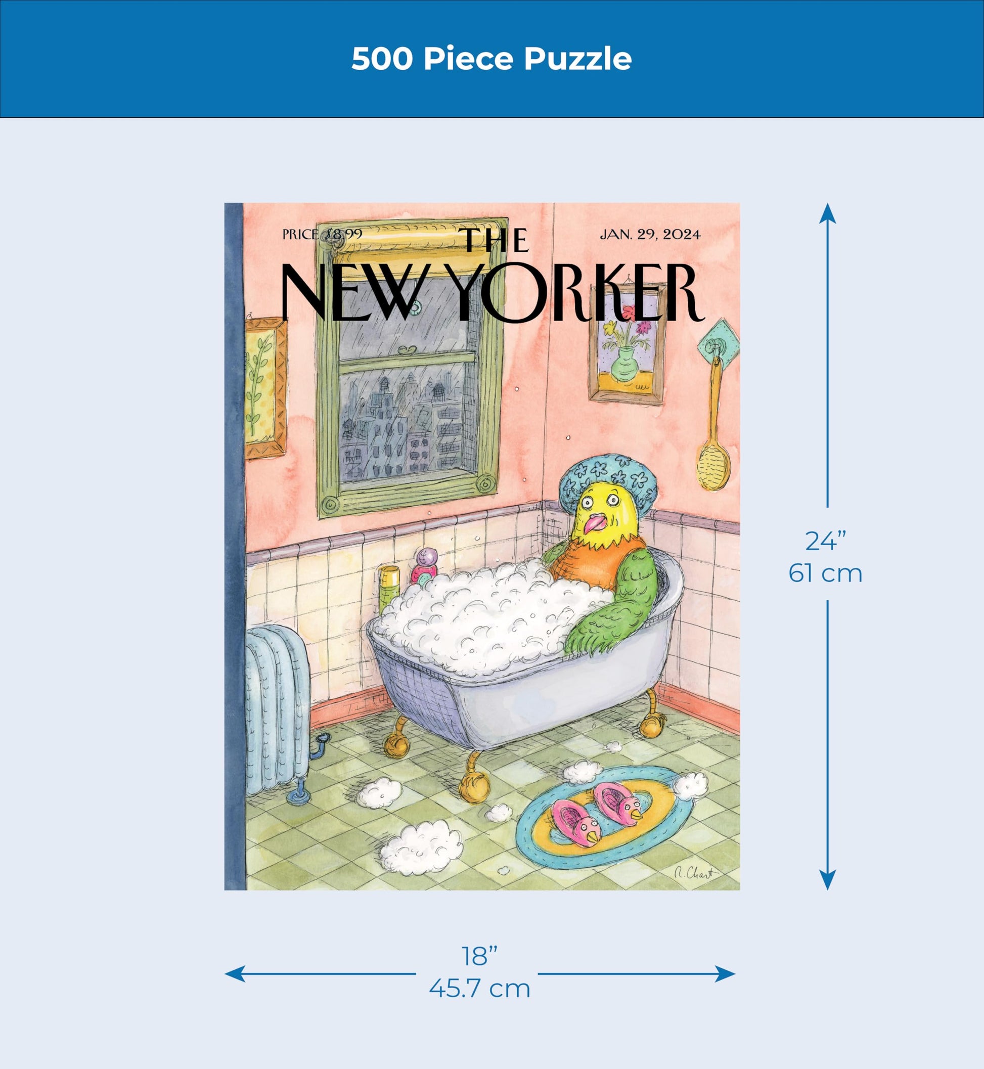 New York Puzzle Company - New Yorker Bird Bath - 500 Piece Jigsaw Puzzle for Adults by Roz Chast