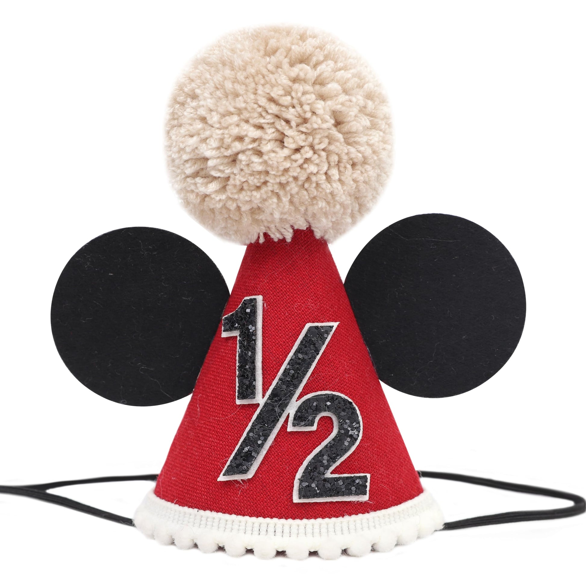 DSAANE Mouse 1/2 Birthday Hat - Mouse Half Way To One Party Decorations,Mouse Ears Cake Smash Hat,Red Black Mouse Party Hat,6 Months Birthday Photo