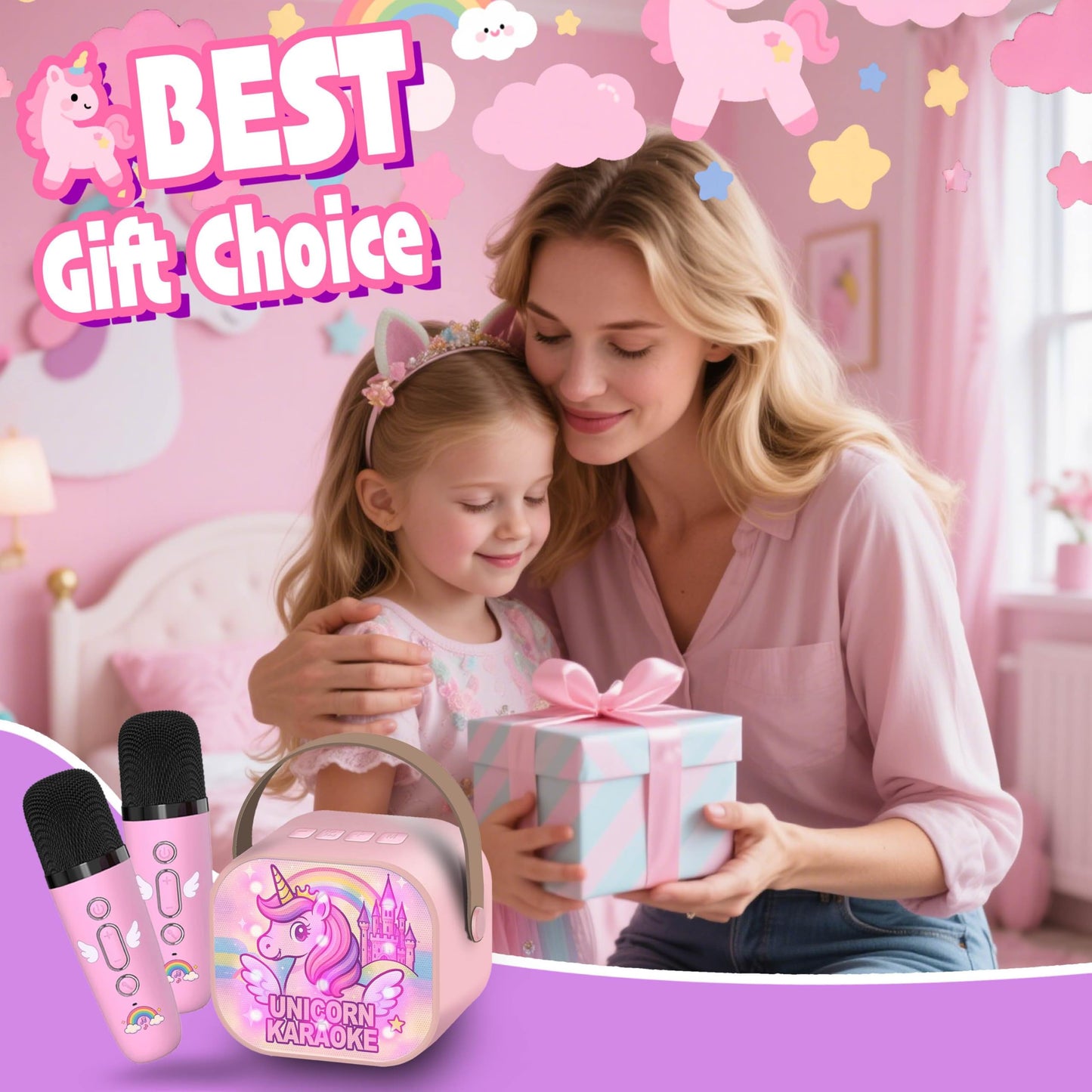 Unicorn Toys for Girls Age 4-6 Mini Karaoke Machine for Girls Unicorn Birthday Decorations Toys 3 4 5 6 7 8 9 Year Old Girl Birthday Gifts with 2