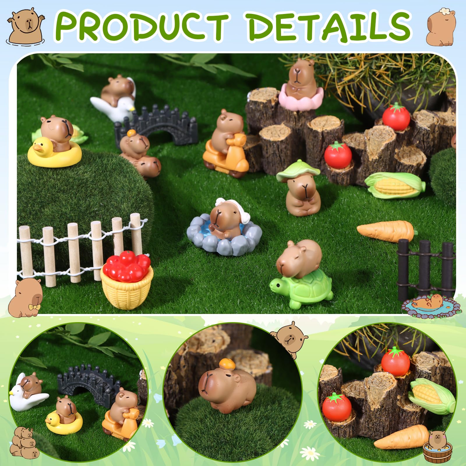 37Pcs Mini Capybara Figures Playset Simulation Capybara Model Toys Mini Resin Animals Miniature Garden Accessories for Car Dashboard Dollhouse Fairy