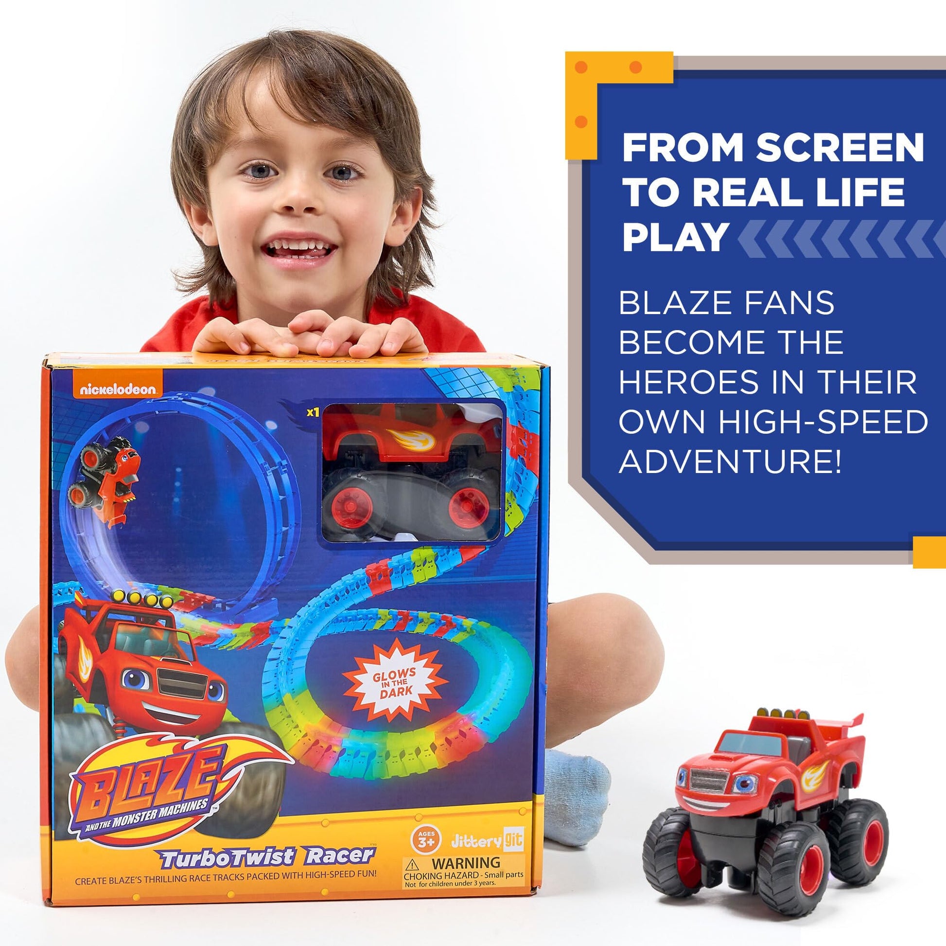 Blaze and The Monster Machine Race Track Set - 117-Piece STEM Playset with Flexible Glow Tracks - Official Nickelodeon Toys for Kids Ages 3 to 8