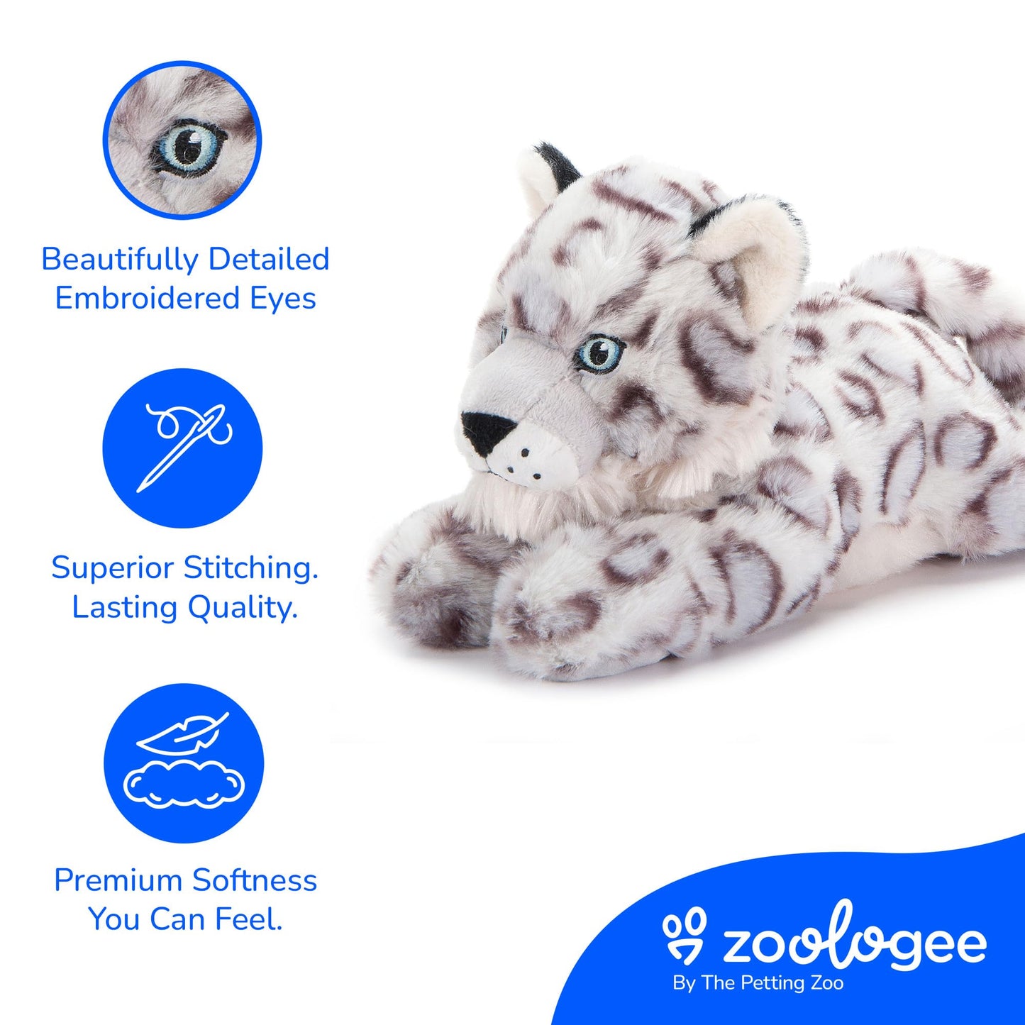 The Petting Zoo Snow Leopard Stuffed Animal Plushie, Gifts for Kids, Earth Keeperz Wildlife Animals, Zoologee Snow Leopard Plush Toy, 10 inches