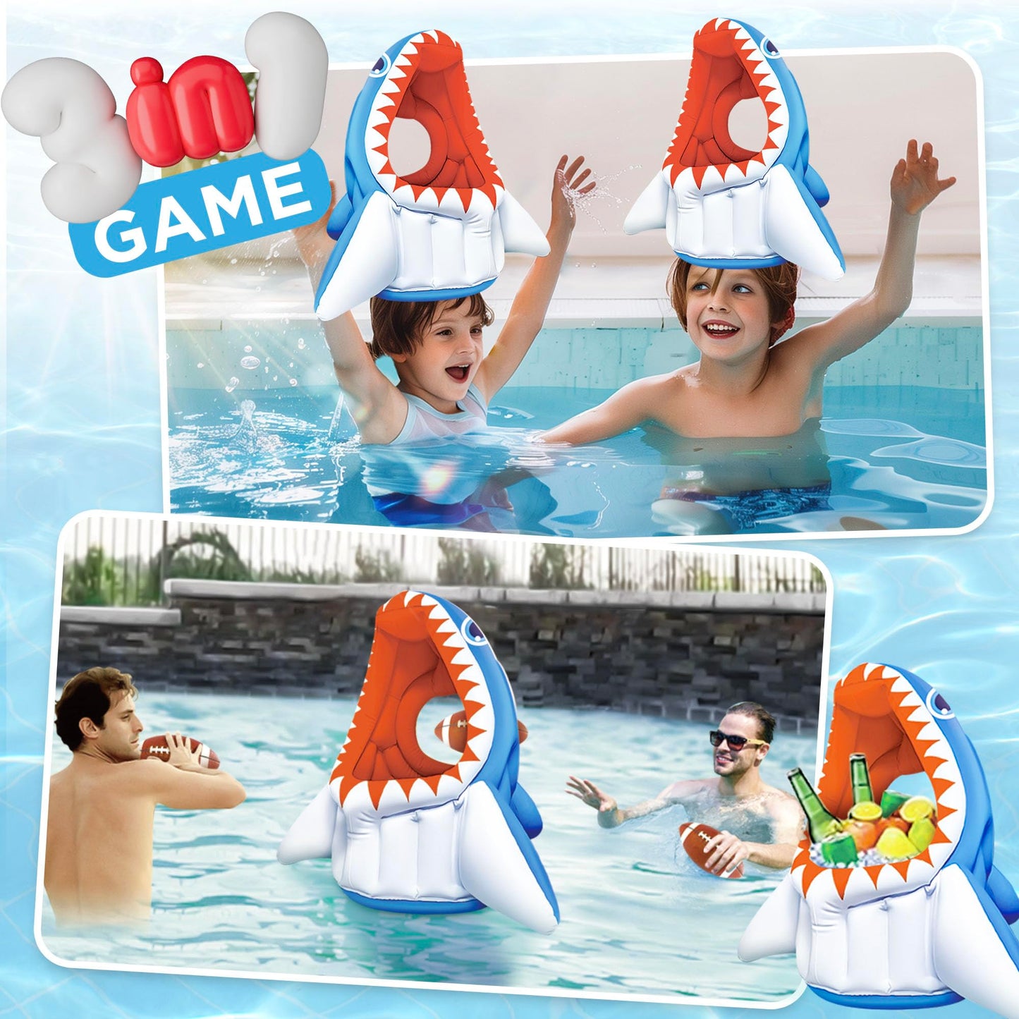 iPlay, iLearn Kids Shark Pool Toy, 3-in-1 Inflatable Floating Pool Game