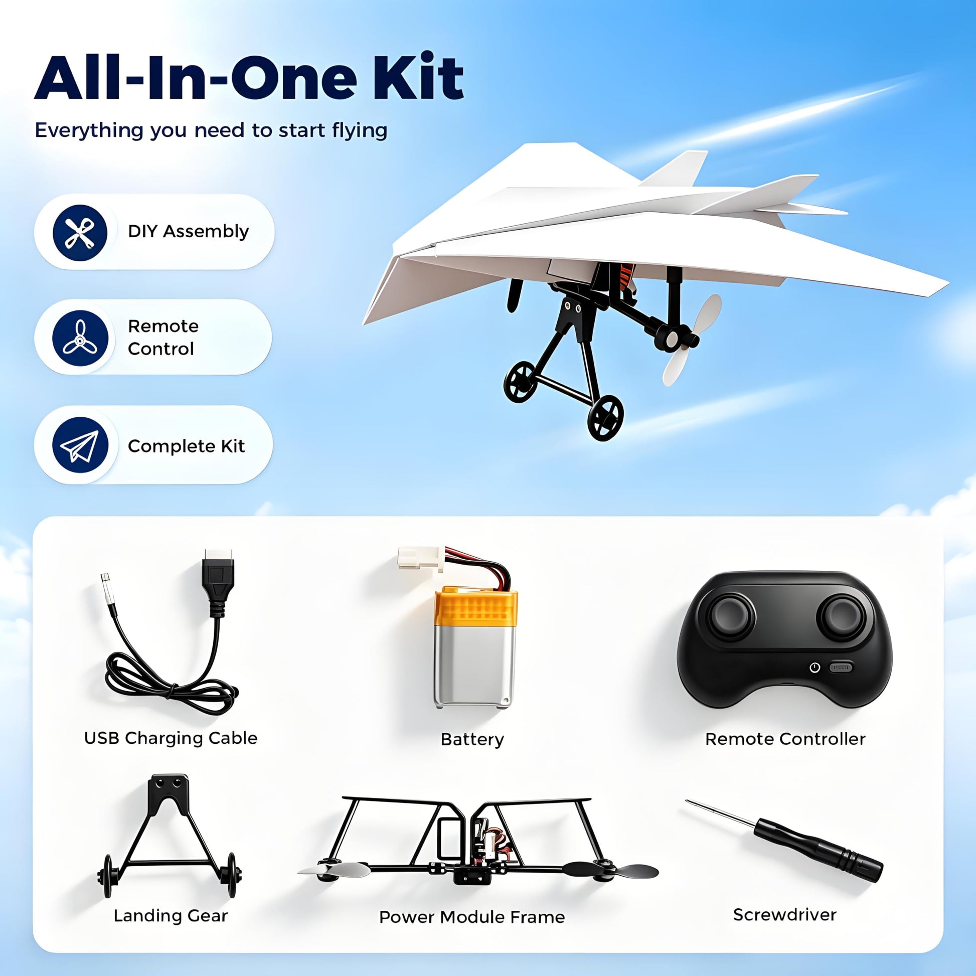 RC Paper Airplane Kit, DIY RC Plane with Gyro Stabilizer (One Battery)