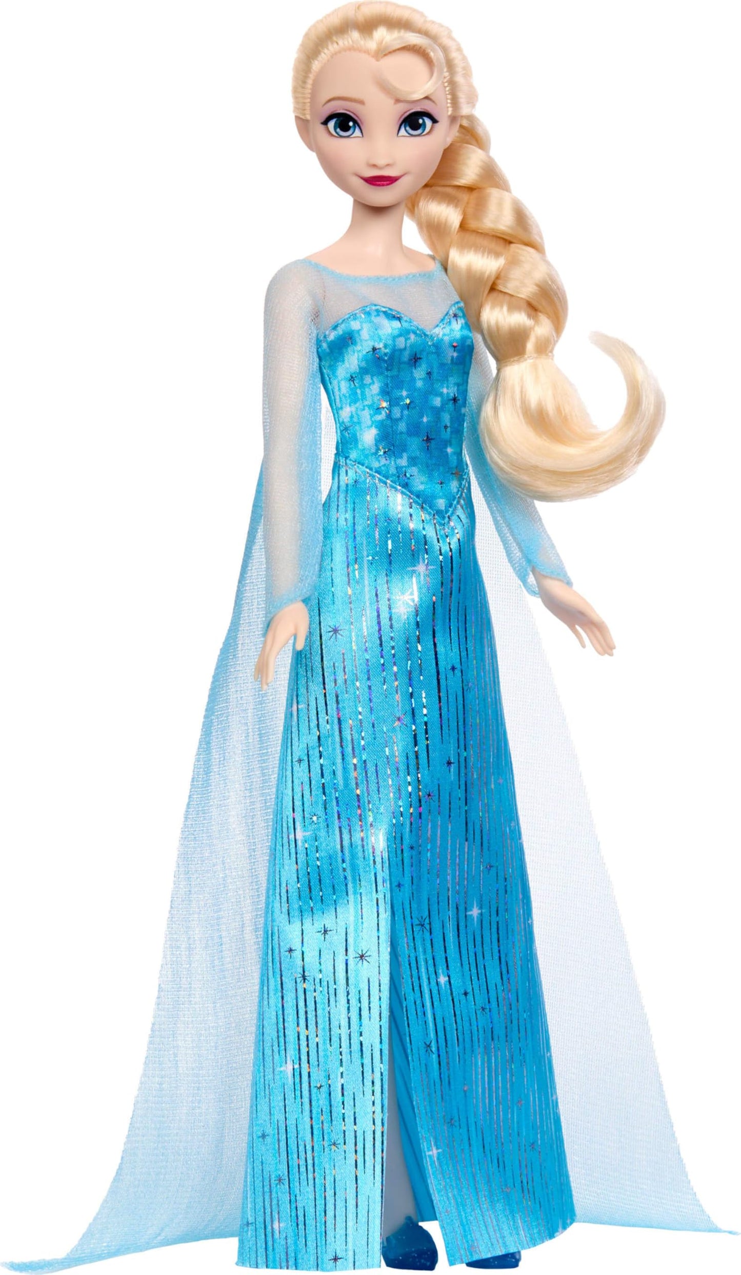 Mattel Disney Frozen Elsa Fashion Doll in Sparkling Removable Dress with Cape, Shoes and Braided Hair, Posable & Collectible, Inspired by Movie