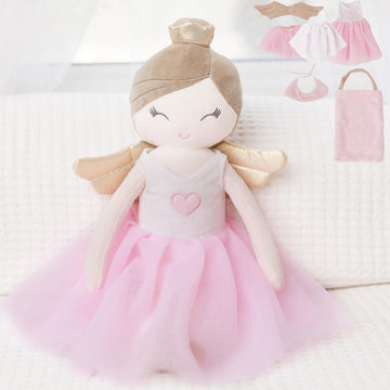 Perfectto Design Ballerina Princess Doll Stuffed Animal for Girls Toy Set - Bag, Tutu, Wings Play for 3 4 5 Year Old Girl Gift for Little Girl