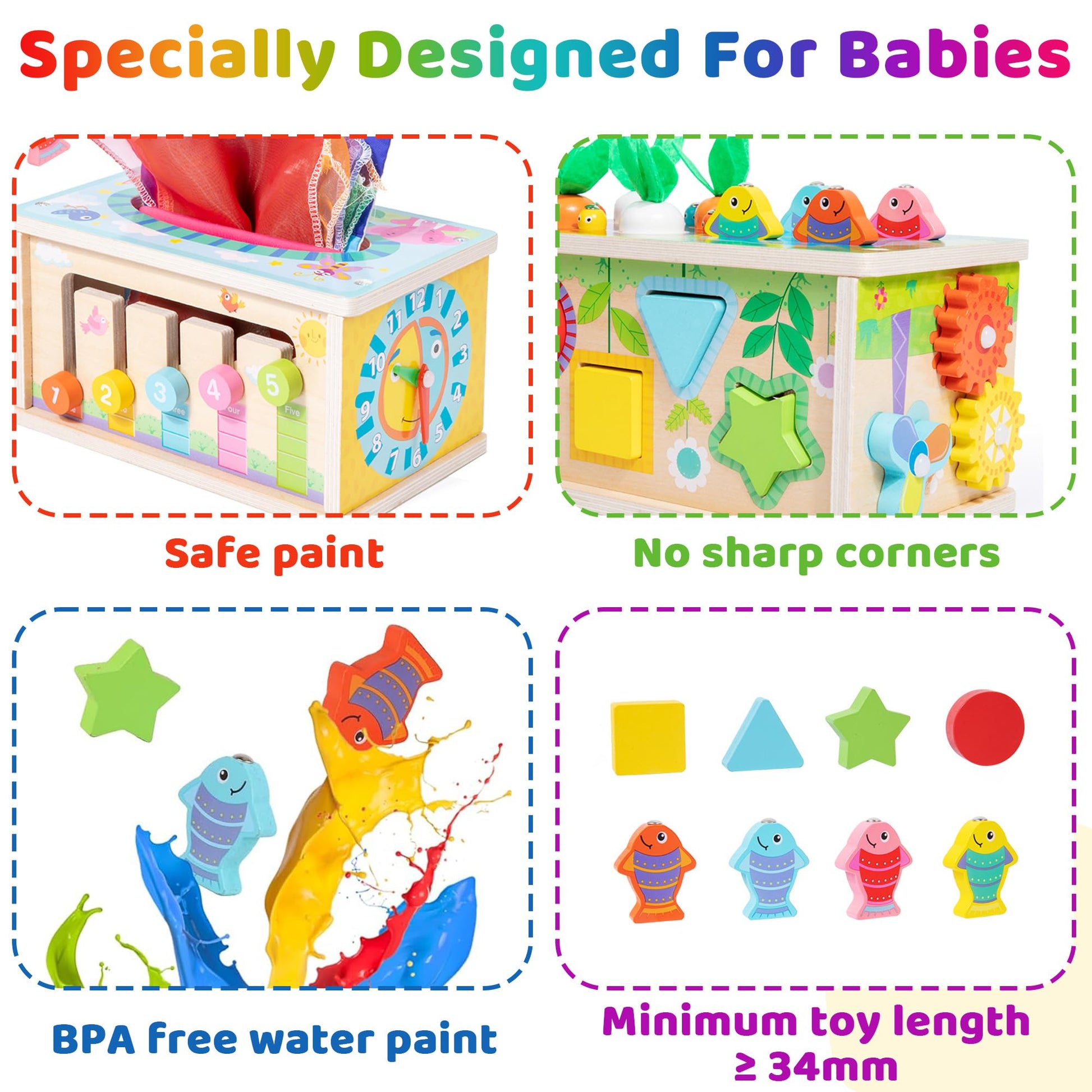 Mummed Montessori Baby Wooden Tissue Box Christmas Toy 6-in-1 Sensory Tissue Box Toy for Babies 36+ Months Developmental Toys for Babies, for 36+