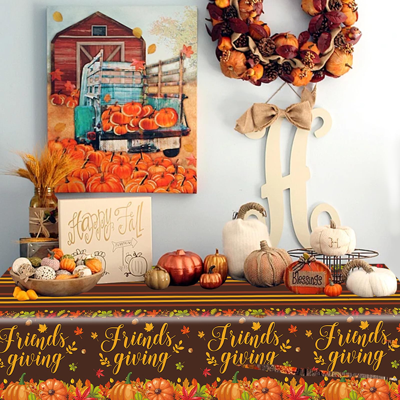 Ertyjikg 3PCS Large Friendsgiving Party Decorations Tablecloths Disposable Plastic Rectangle Friendsgiving Tablecloth for Thanksgiving Party Supplies