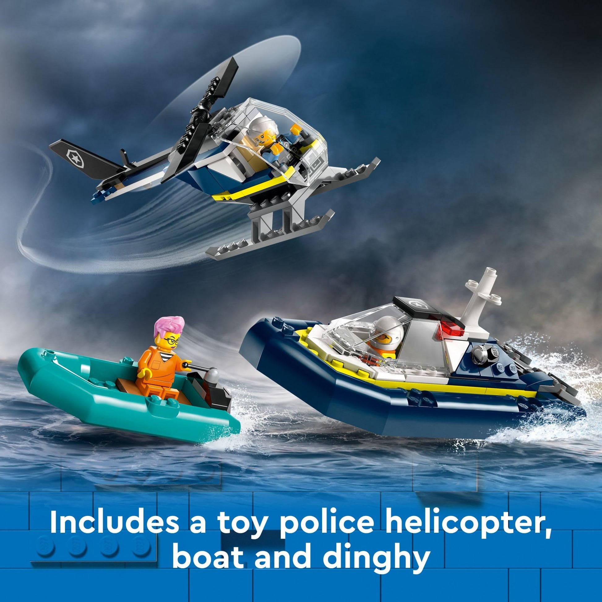 LEGO City Police Prison Island Building Set, Birthday Gift for Boys and Girls Ages 7 Plus, Imaginative Play, Helicopter Toy, Boat Toy and Dinghy, 7