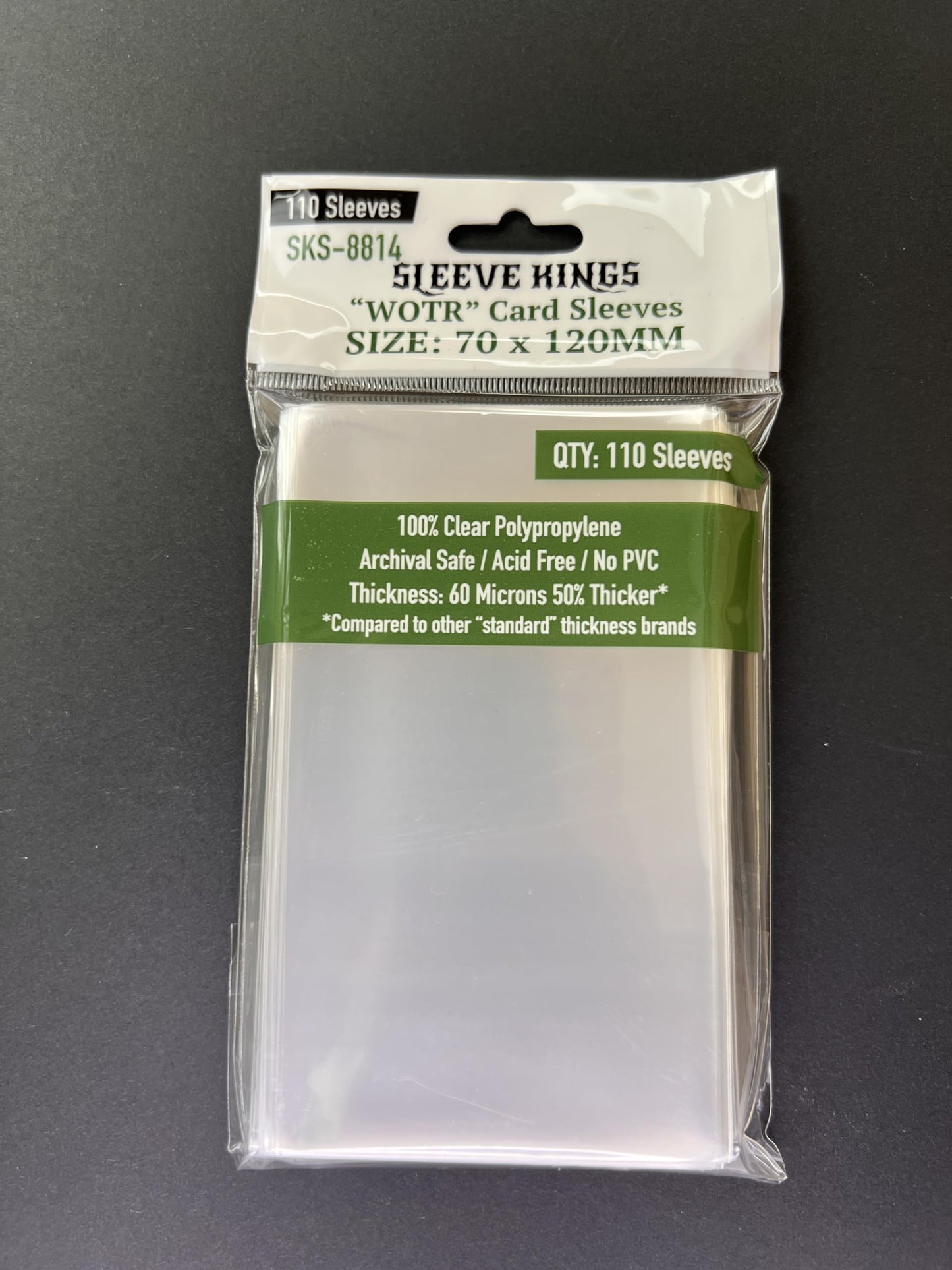 Sleeve Kings Standard Card Sleeves - 110 Count, Clear 60 Micron Thickness, Large Size (70 x 120 mm), Compatible with Cascadia & More - SKU: SKS-8814