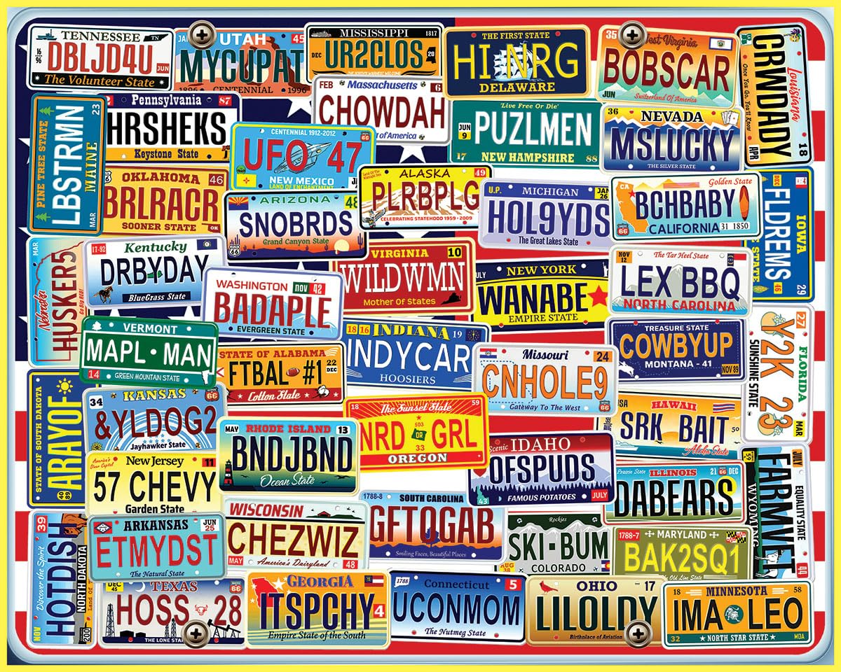 White Mountain 1000 Piece Jigsaw Puzzle State License, Vanity Plates