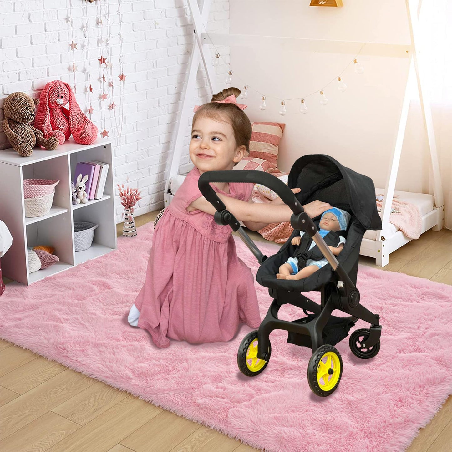 Baby Doll Car Seat Stroller Combo - Convertible 2 in 1 Doll Stroller and Car Seat for Kids - Fits Up to 20” Dolls - Play Toy Baby Stroller