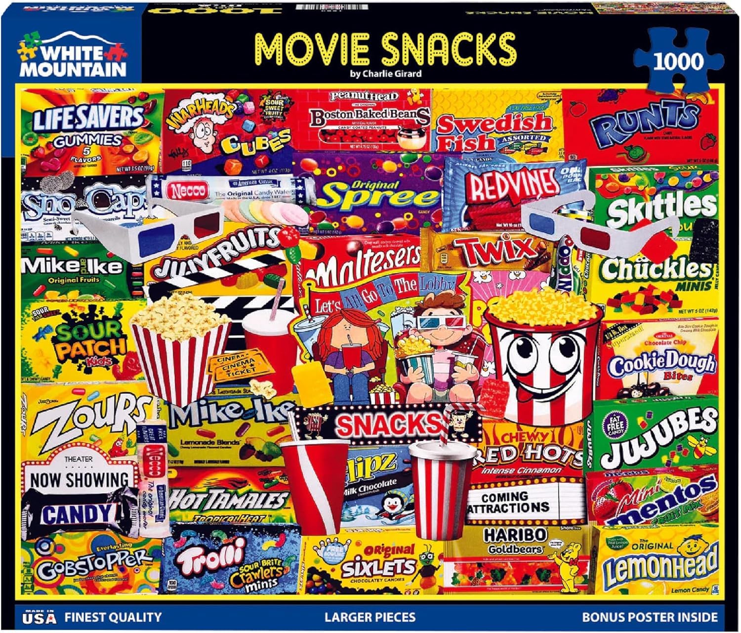 White Mountain 1000 Piece Jigsaw Puzzle Popcorn and Candy, Movie Snacks