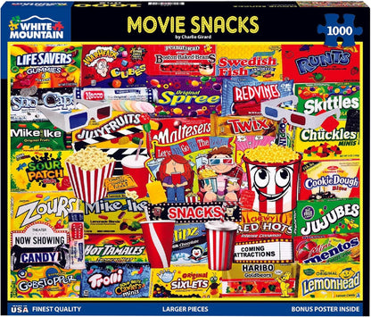 White Mountain 1000 Piece Jigsaw Puzzle Popcorn and Candy, Movie Snacks