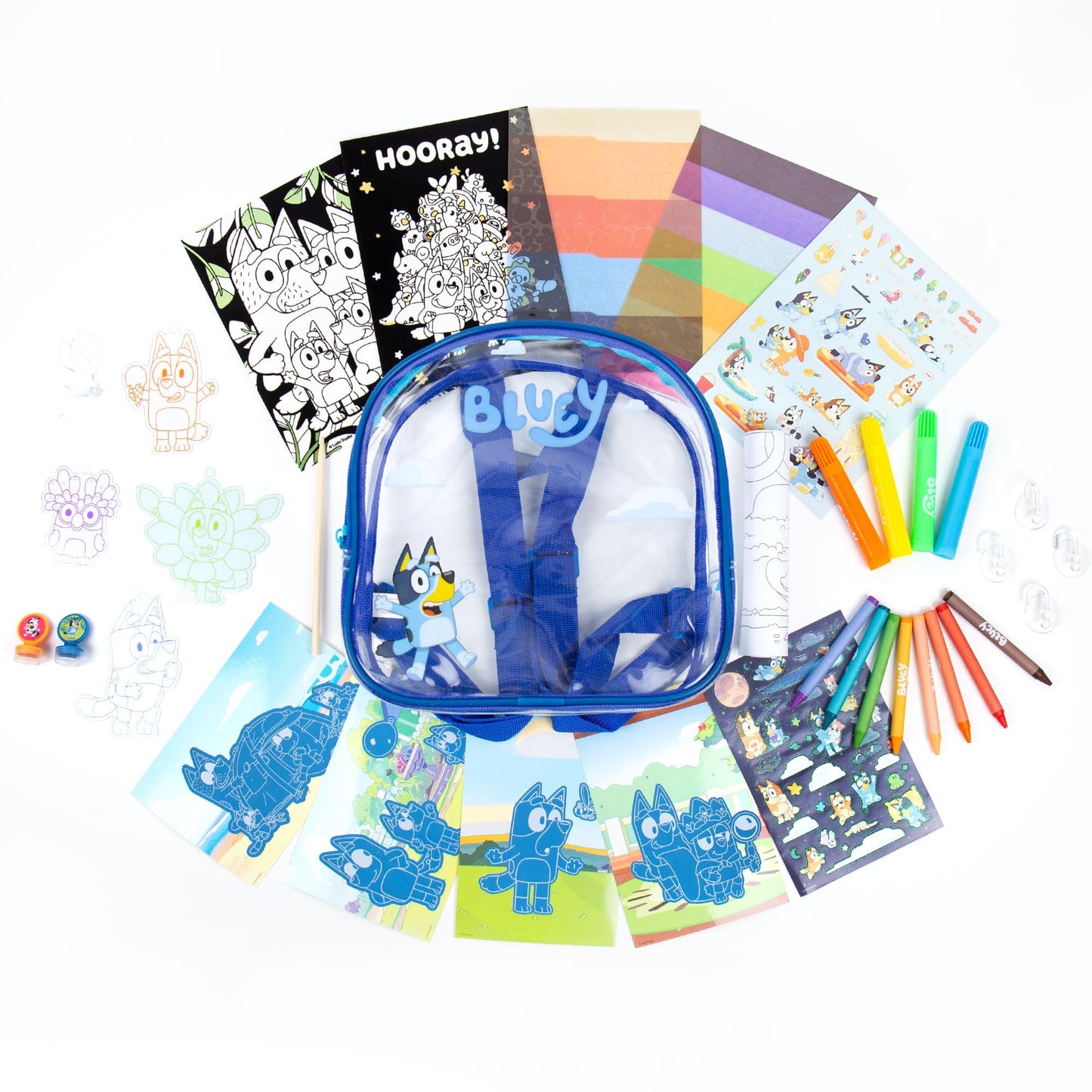 Horizon Group USA Bluey Ultimate Activity Backpack, 10+ Creative Projects in a Reusable Bag, Less-Mess Toddler Toys, Road Trip Essentials for Kids