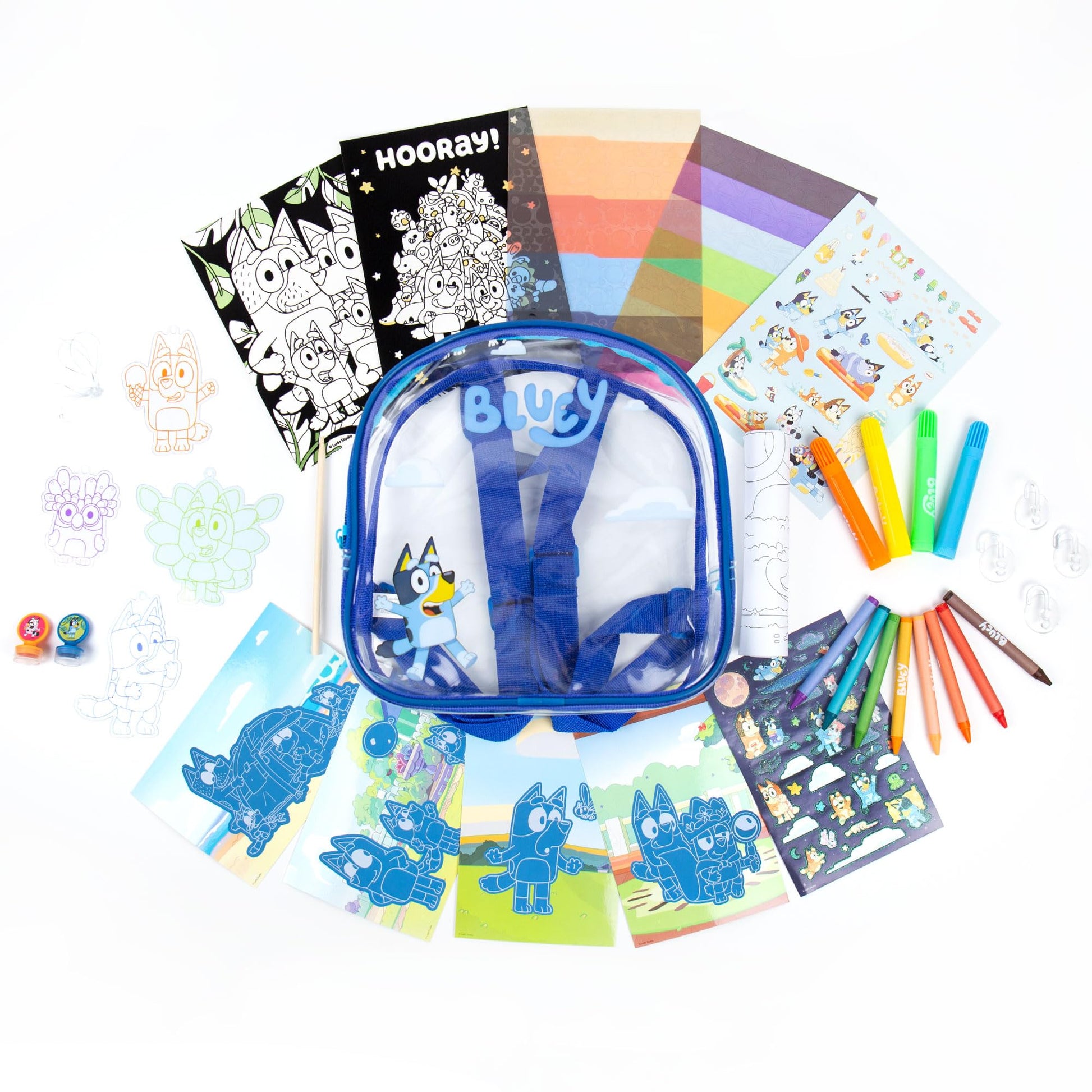 Horizon Group USA Bluey Ultimate Activity Backpack, 10+ Creative Projects in a Reusable Bag, Less-Mess Toddler Toys, Road Trip Essentials for Kids